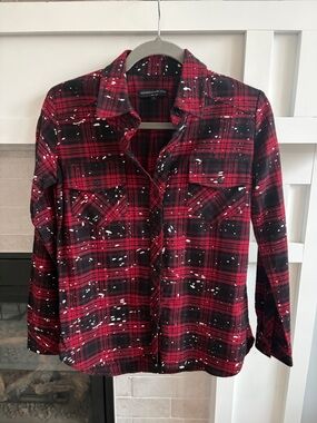 Generation Love Red & Black Plaid Shirt with White Splatter